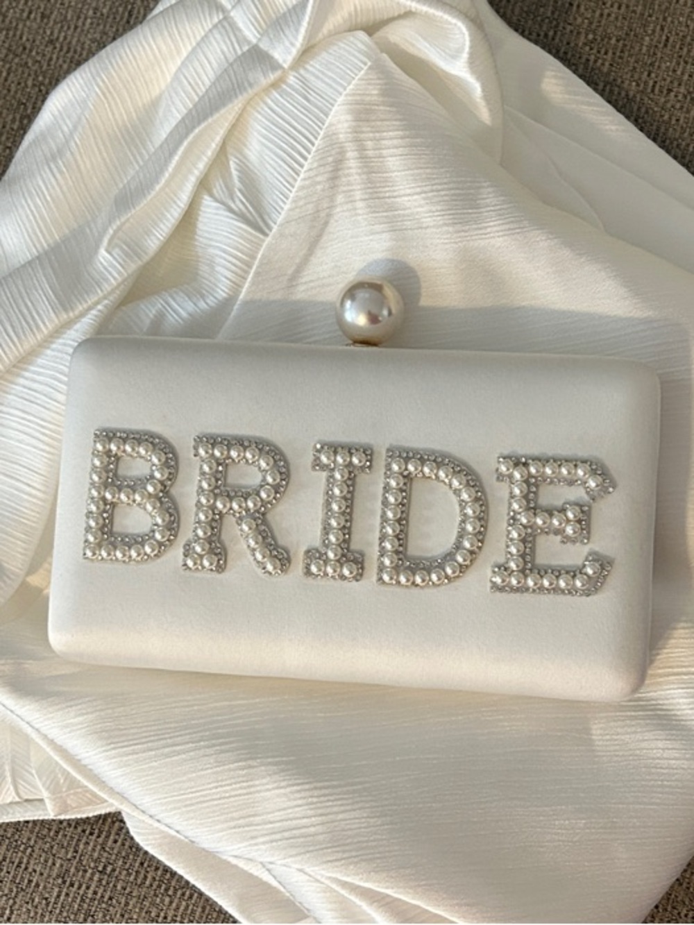 Shiralea Bride Pearl Minaudiere Ivory Clutch Removable Gold Crossbody Chain NWT